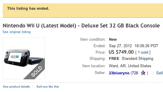 ebay预售WiiU32G豪华版 最终750美元成交