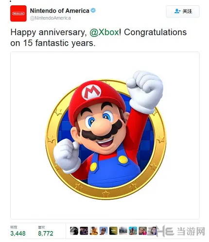 Xbox迎来十五周岁生日 任天堂官推发祝福