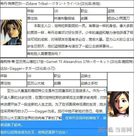最终幻想9人物资料一览说明 职业武