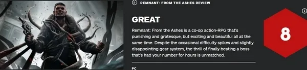 《遗迹：灰烬重生》获IGN8.0好评 优秀的魂类游戏