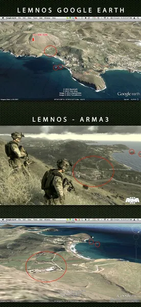 谷歌地球照片与武装突袭3截图对比 