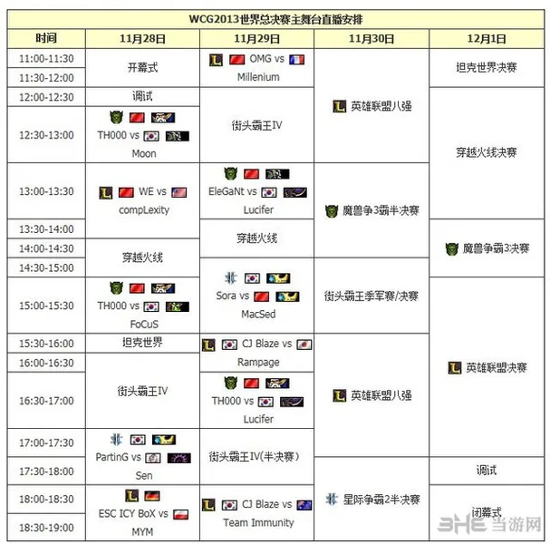 wcg2013世界总决赛时间各项目时间表主舞台(gonglue1.com)