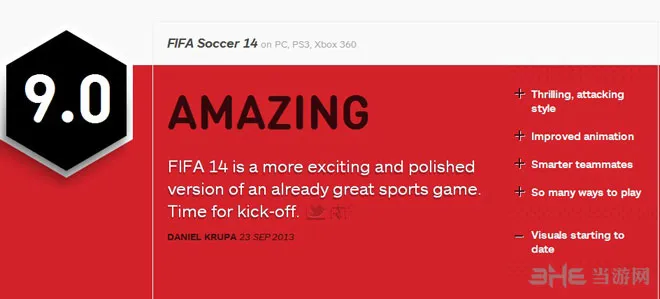 FIFA14获IGN9.0高分 打败实况足球2014