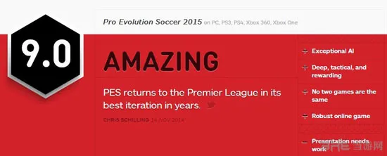 实况足球2015获IGN 9.0高分佳评 完美逆袭FIFA15