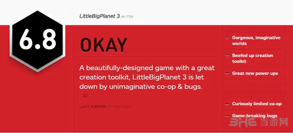 小小大星球3获IGN6.8中评 合作模式和BUG毁了一切