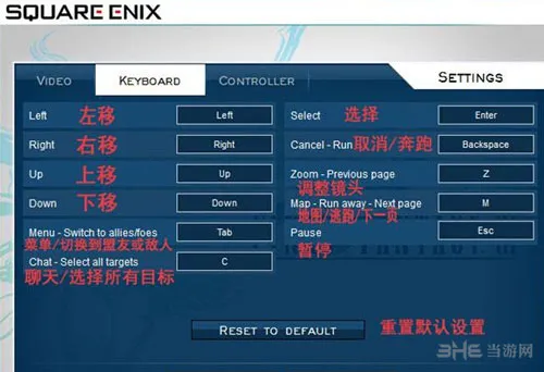 最终幻想3重制版PC键盘按键操作方法说明