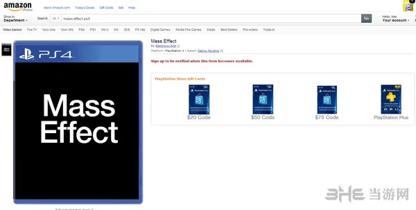 质量效应PS4版上架亚马逊 12月31日