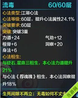 天涯明月刀流毒心法属性大全 侧重力道和洞察