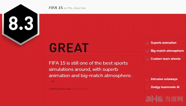 FIFA15获IGN8.3好评 比赛气氛越发浓重