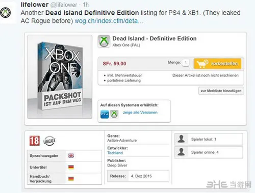 就怕猪一样的队友 《死亡岛：终极版》再遭零售商泄露