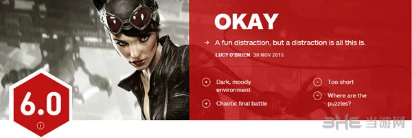 蝙蝠侠阿甘骑士DLC猫女复仇IGN评分6.0分 内容太少