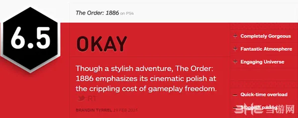 《教团1886》获IGN 6.5分低评 以自由度为代价的电影式打磨