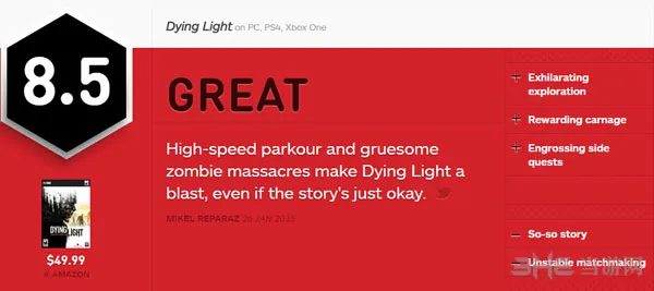 消逝的光芒获IGN8.5好评 有趣的支线任务值得体验