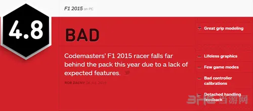 《F1 2015》ign评分为4.8 史上最差劲的F1游戏