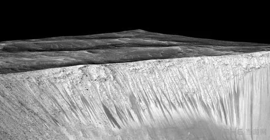 火星陨坑上疑似液态水痕迹的暗色带(gonglue1.com)