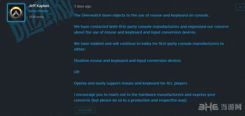 《守望先锋》键鼠转接器玩家泛滥 制作人称破坏公平