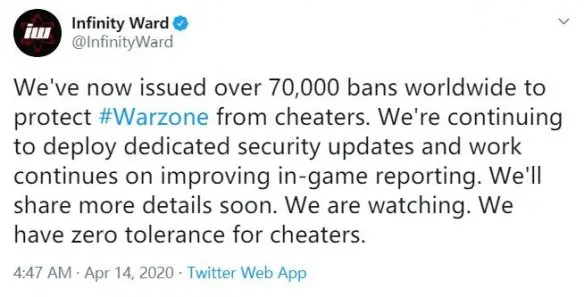 《使命召唤战区》致力于改善游戏环境 已封禁7万人