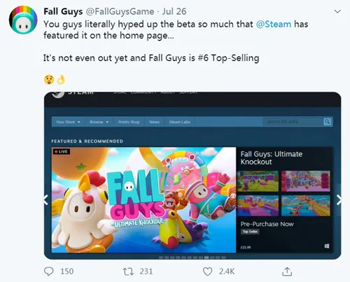 《糖豆人：终极淘汰赛》登上steam全球畅销榜 Twitch热度榜