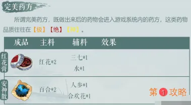 江湖悠悠完美药品怎么制作 完美药方介绍