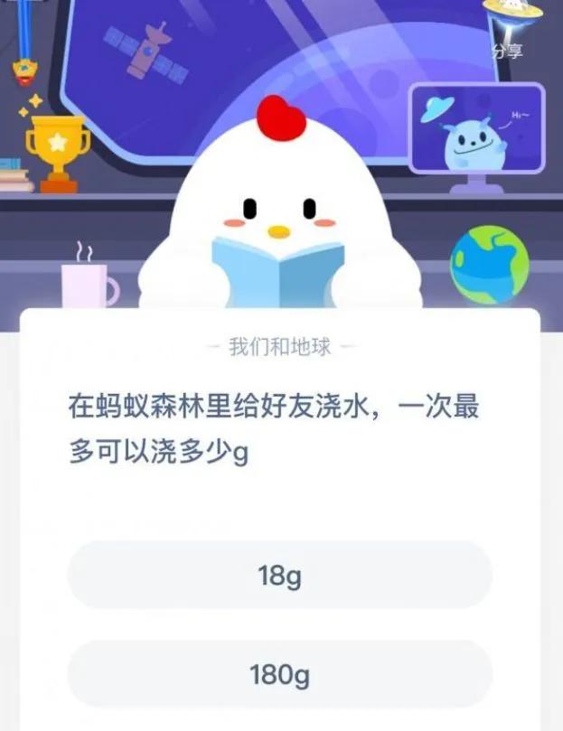 蚂蚁庄园1月15日每日一题答案 蚂蚁森林最多给好友浇多少g水