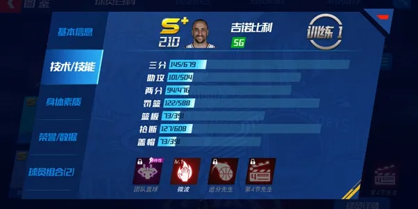 NBA篮球大师吉诺比利技能介绍 吉诺比利组合一览