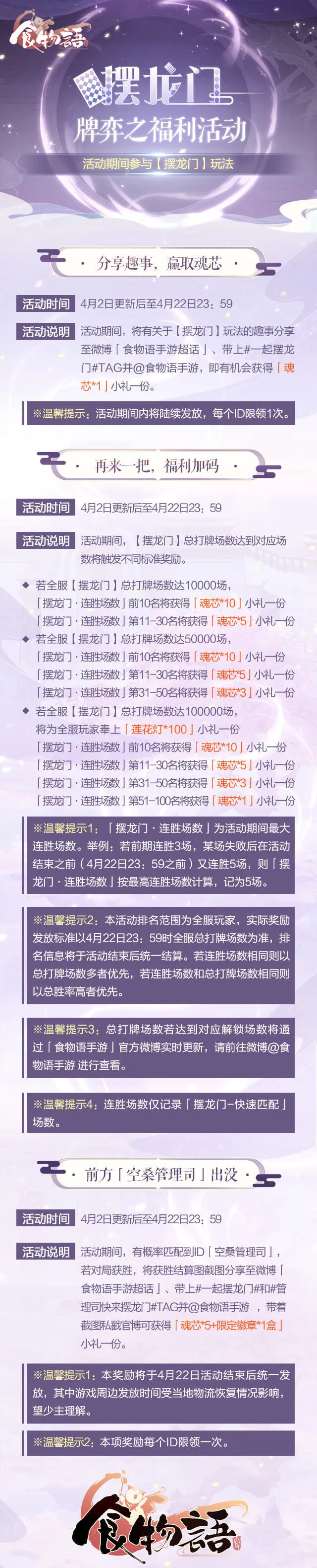 食物语摆龙门牌弈之福利活动详情 食物语摆龙门活动奖励介绍